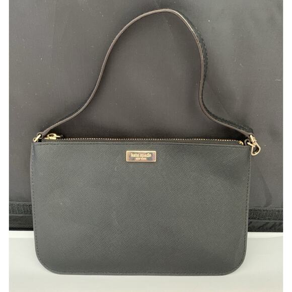 Kate Spade Lolly Newbury Pouch Wallet Wristlet Black Leather Strap Thin Logo - Picture 6 of 14